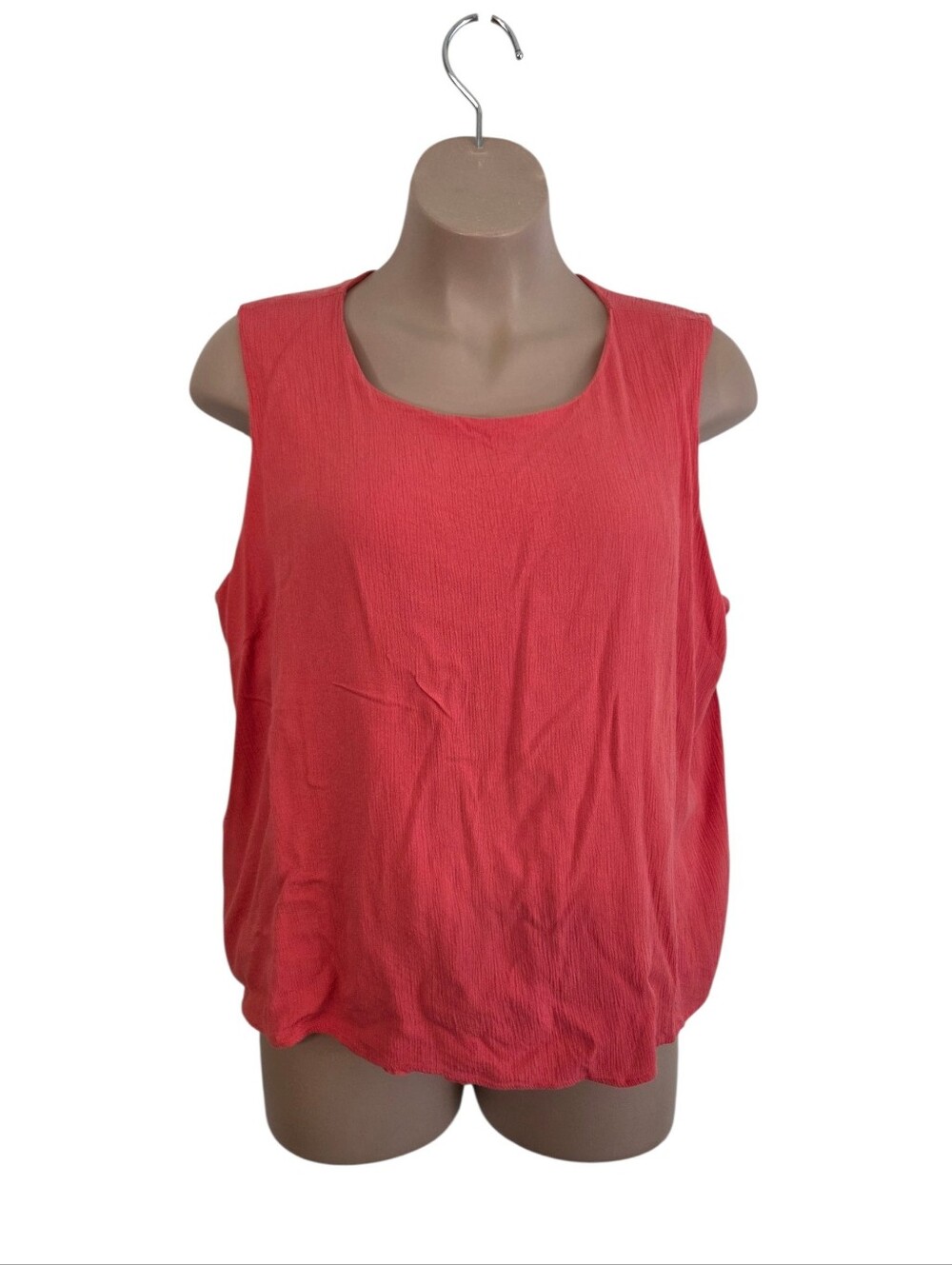 Coldwater Creek Coral Lined Crinkle Guaze Crew Neck Tank Top Size 3X ~ Pre-Owned